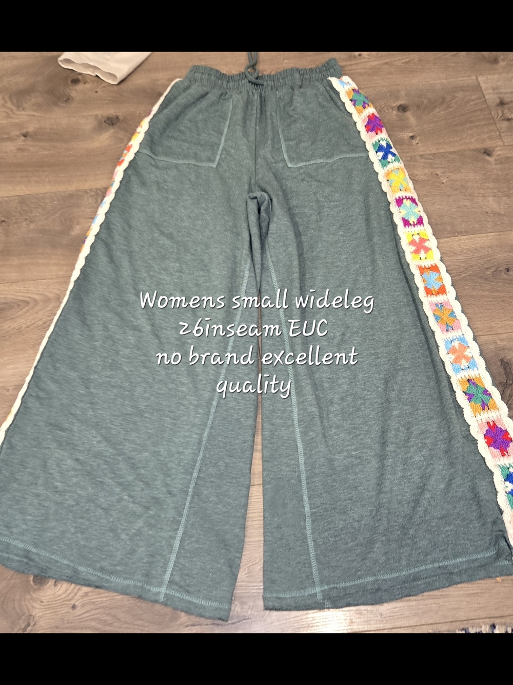 Wide Leg Sweatpants with Colorful Crochet Side Trim